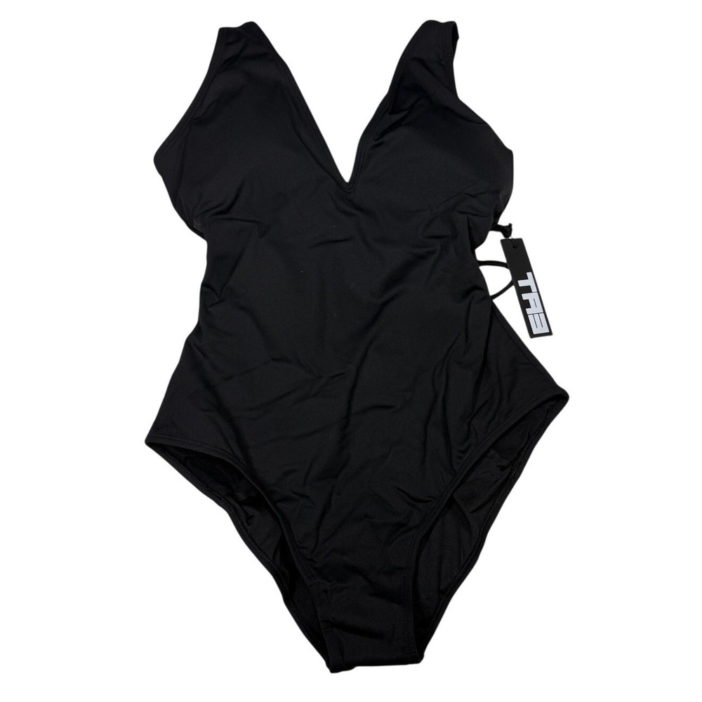 TA3 Plungey One Piece Swimsuit Large Short Black Lace Up Back Sculpting NWT